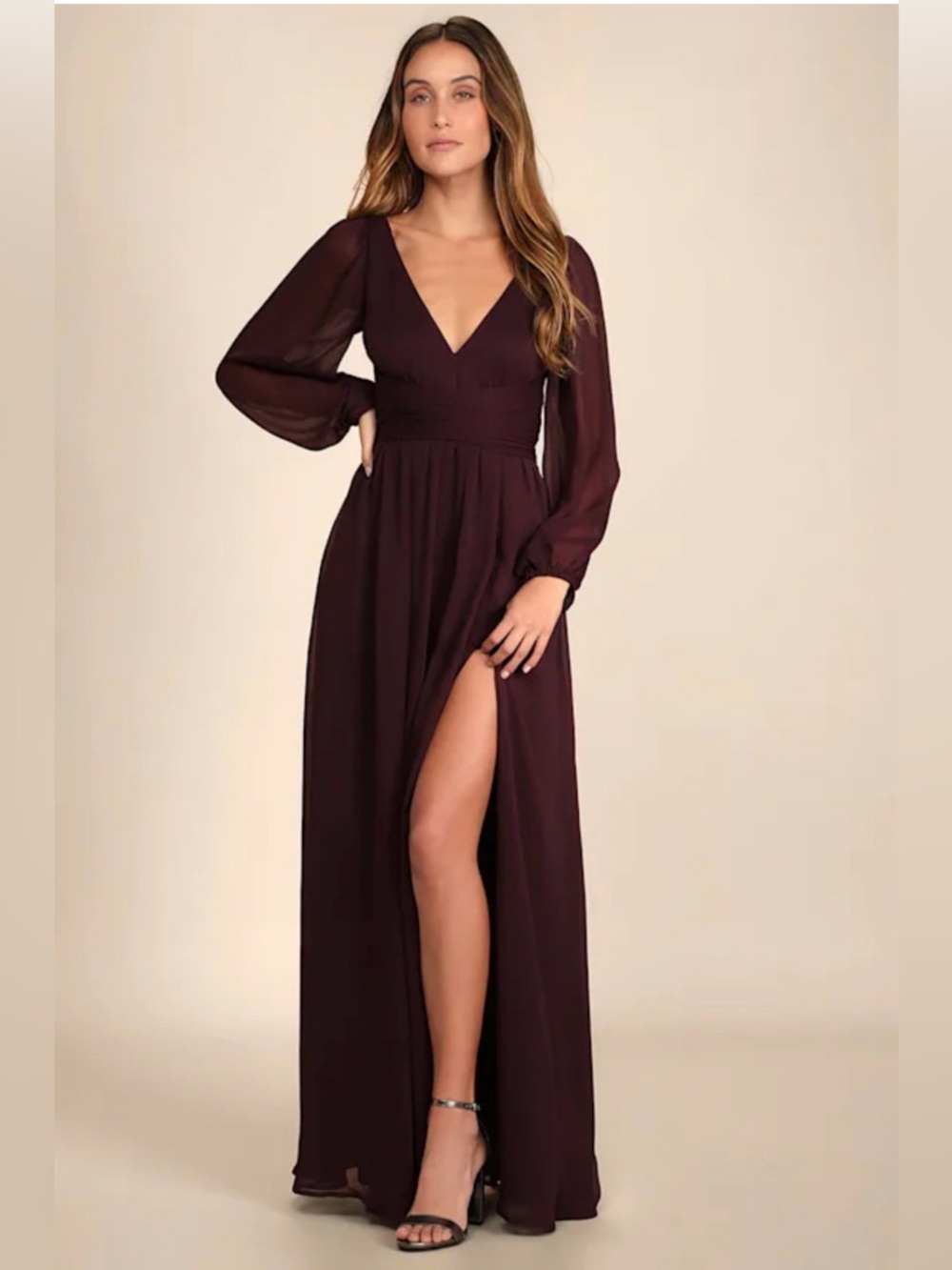 Lulus Enchant My Love Dark Purple V-Neck Long Sleeve Maxi Dress NWT size XL
